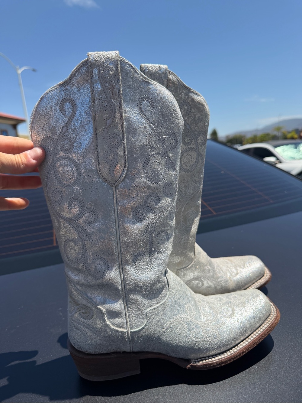 JB Dillion Silver Embroidered Western Cowboy Boots
